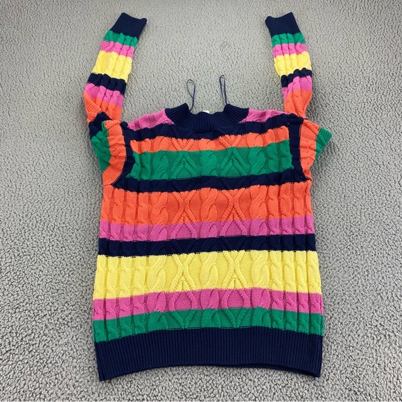St John's Bay Rainbow Stripe Cable Knit V-Neck Sweater  |  Size:  L - Picture 6 of 13